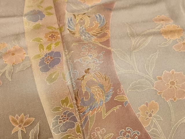平和屋着物■訪問着 駒刺繍 鳳凰草花文 暈し染め 金銀彩 正絹 逸品 DAAO4759tw