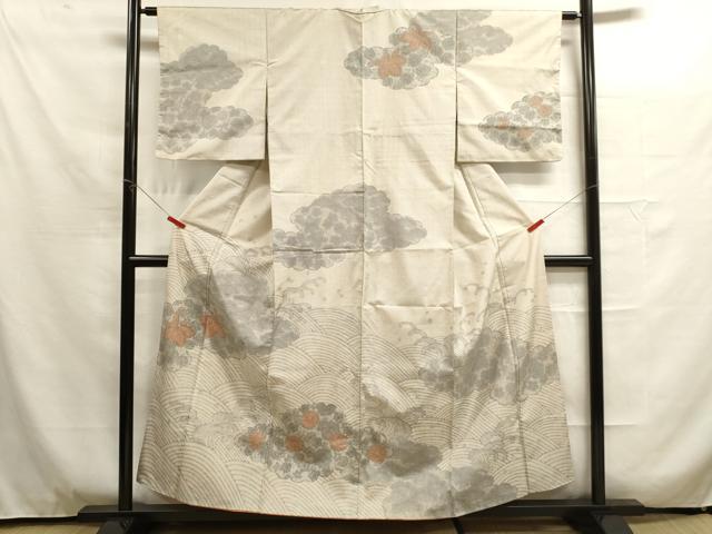 平和屋着物■本場大島紬 訪問着 手描き 雲取り立波花文 正絹 逸品 DAAO4773tw