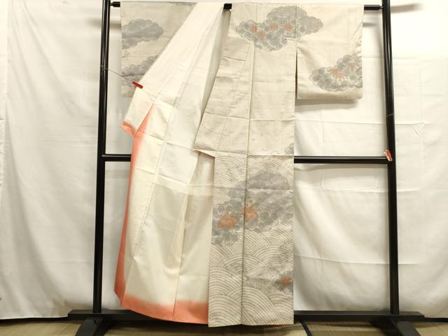 平和屋着物■本場大島紬 訪問着 手描き 雲取り立波花文 正絹 逸品 DAAO4773tw