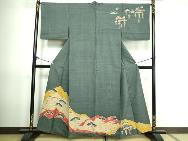 平和屋着物■訪問着 紬地 草花文 正絹 逸品 DAAO7155sf