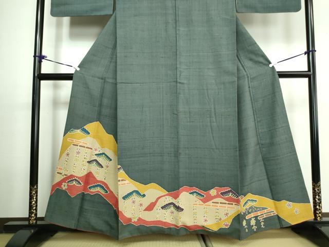 平和屋着物■訪問着 紬地 草花文 正絹 逸品 DAAO7155sf