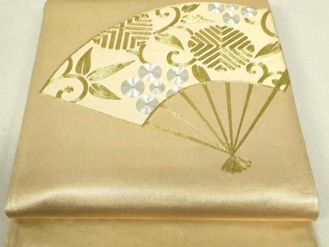 平和屋着物■太鼓柄袋帯 駒刺繍 総刺繍 扇面花唐草文 金糸 正絹 逸品 DAAO7413sf