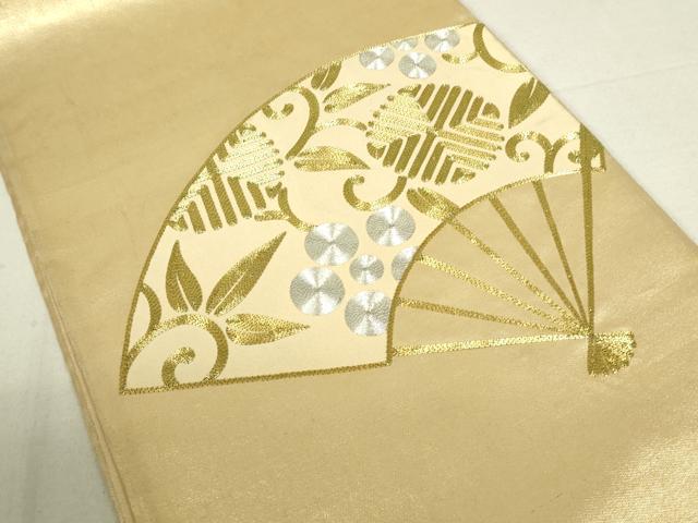平和屋着物■太鼓柄袋帯 駒刺繍 総刺繍 扇面花唐草文 金糸 正絹 逸品 DAAO7413sf