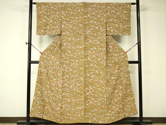 平和屋着物■上質な小紋 型染め 枝花文 正絹 逸品 DAAO7744cm