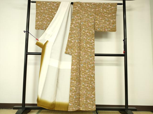 平和屋着物■上質な小紋 型染め 枝花文 正絹 逸品 DAAO7744cm