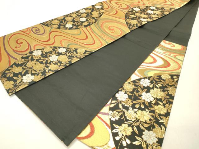 平和屋着物◎六通柄袋帯 唐織 流水舞桜文 黒地 金糸 正絹 逸品 DAAO9002bc