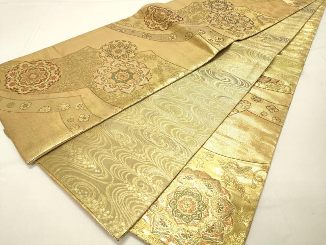 平和屋着物◎佐賀錦 両面 六通柄袋帯 正倉院花文 金糸 正絹 逸品 DAAO9008bc