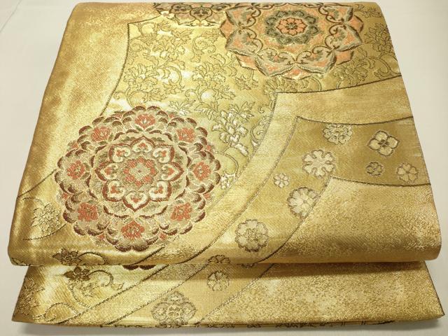 平和屋着物◎佐賀錦 両面 六通柄袋帯 正倉院花文 金糸 正絹 逸品 DAAO9008bc