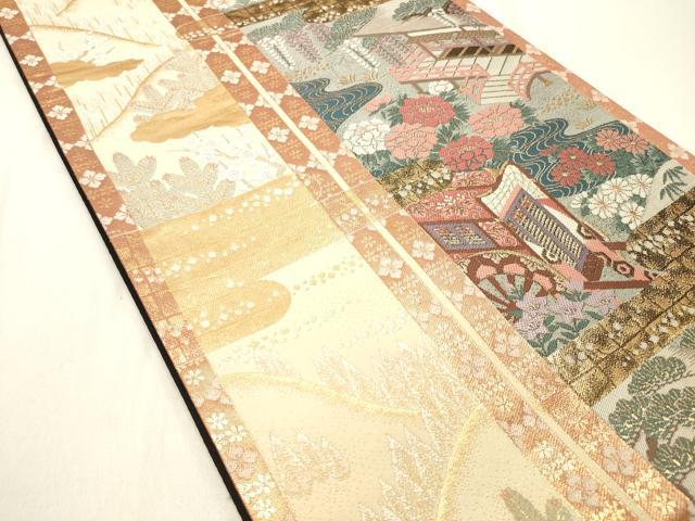 平和屋着物◎六通柄袋帯 ふたみ屏風絵 金糸 正絹 逸品 DAAO9009bc