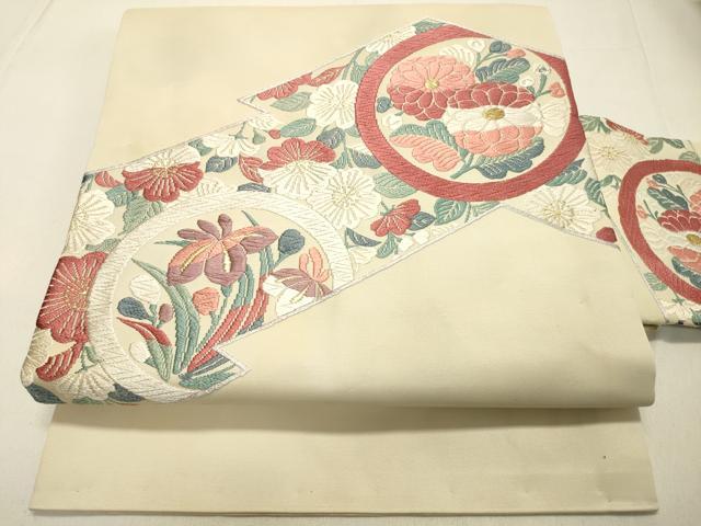平和屋着物◎九寸名古屋帯 総刺繍 花丸文 金糸 正絹 逸品 DAAO9017bc