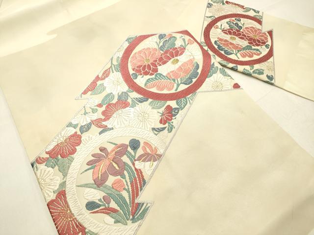 平和屋着物◎九寸名古屋帯 総刺繍 花丸文 金糸 正絹 逸品 DAAO9017bc