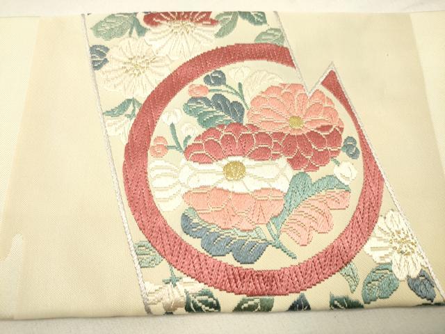 平和屋着物◎九寸名古屋帯 総刺繍 花丸文 金糸 正絹 逸品 DAAO9017bc