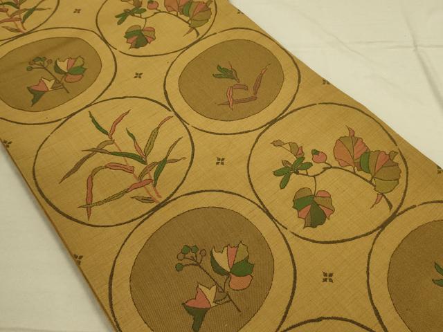 平和屋着物◎六通柄袋帯 草花丸文 正絹 逸品 DAAO9773rt