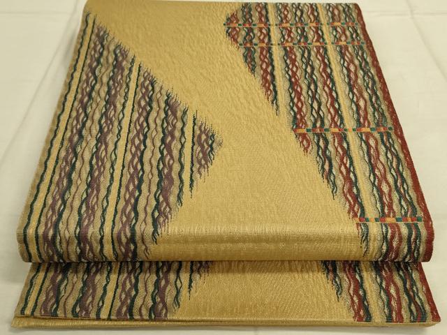 平和屋着物◎六通柄袋帯 幾何学文様 金糸 正絹 逸品 DAAO9829rt