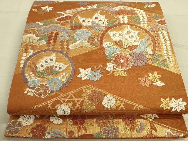平和屋着物◎六通柄袋帯 唐織 花蝶丸文 金糸 引箔 正絹 逸品 DAAO9902rt