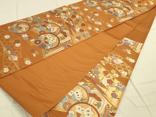 平和屋着物◎六通柄袋帯 唐織 花蝶丸文 金糸 引箔 正絹 逸品 DAAO9902rt