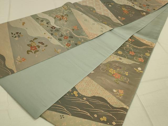 平和屋着物◎六通柄袋帯 流水花唐草文 金糸 引箔 正絹 逸品 DAAO9952rt