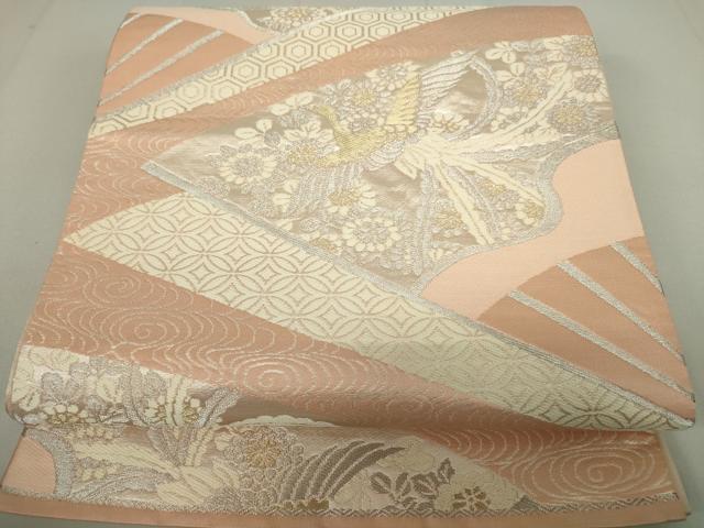 平和屋着物◎六通柄袋帯 扇鳳凰花文 金銀糸 正絹 逸品 DAAP3179ar