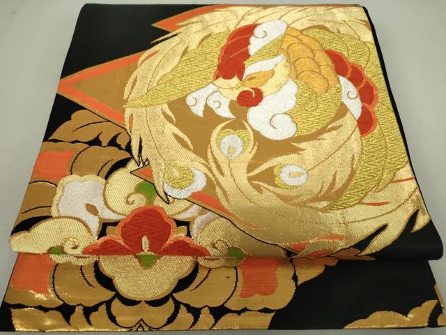 平和屋着物◎六通柄袋帯 唐織 鳳凰花文 黒地 金銀糸 正絹 逸品 DAAP3183ar
