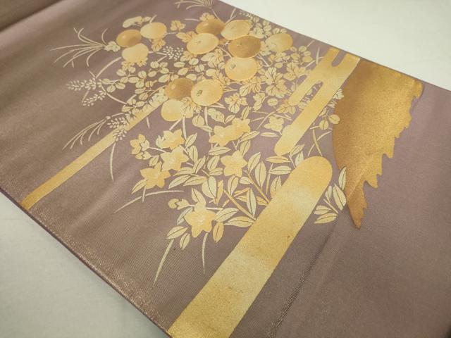平和屋着物◎太鼓柄袋帯 駒刺繍 枝菊 金銀彩 正絹 逸品 DAAP3195ar