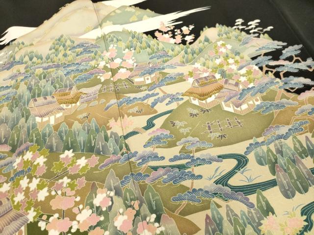 平和屋着物■豪華黒留袖 風景文 正絹 逸品 DAAP5673tw
