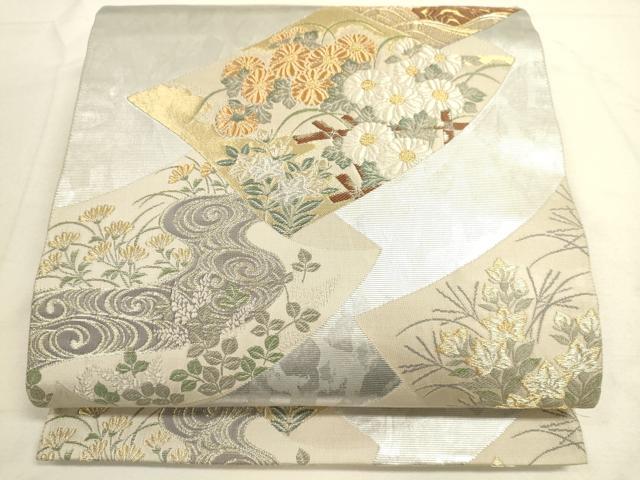 平和屋着物■六通柄袋帯 帳宴波菊枝花紋 金銀糸 正絹 逸品 DAAP6599jm