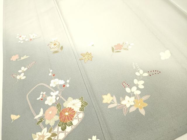平和屋着物▽訪問着 単衣 駒刺繍 花籠文 暈し染め 金彩 正絹 逸品 DAAP6937jm