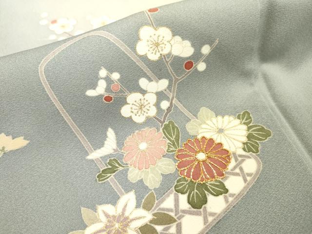 平和屋着物▽訪問着 単衣 駒刺繍 花籠文 暈し染め 金彩 正絹 逸品 DAAP6937jm