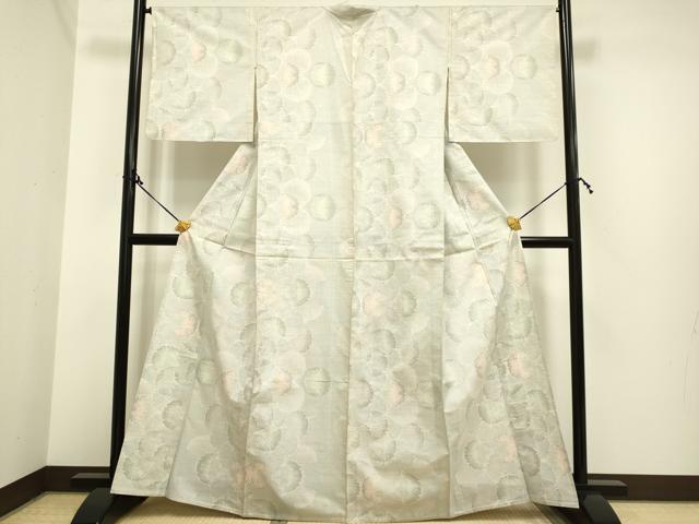 平和屋着物▽本場大島紬 白大島 単衣 9マルキ 雪輪重ね 正絹 逸品 DAAP7388du
