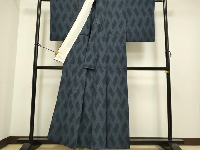 平和屋着物▽本塩沢 単衣 110亀甲 幾何学文様 正絹 逸品 DAAP7413du