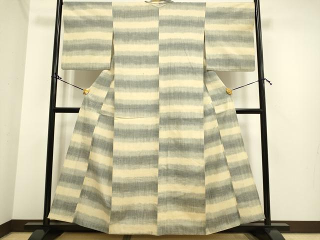 平和屋着物▽上質な紬 単衣 横段文 正絹 逸品 DAAP7435du