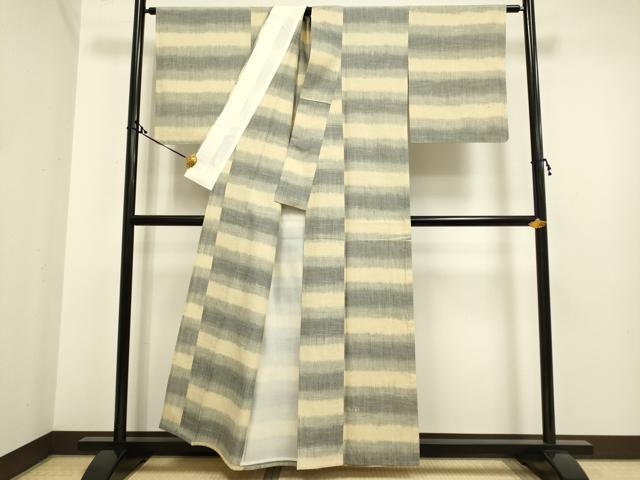 平和屋着物▽上質な紬 単衣 横段文 正絹 逸品 DAAP7435du