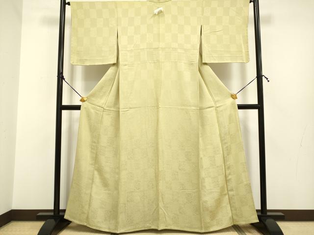 平和屋着物▽上質な色無地 単衣 市松花地紋 桑染色 さが美扱い 正絹 逸品 DAAP7444du