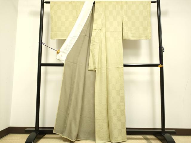 平和屋着物▽上質な色無地 単衣 市松花地紋 桑染色 さが美扱い 正絹 逸品 DAAP7444du