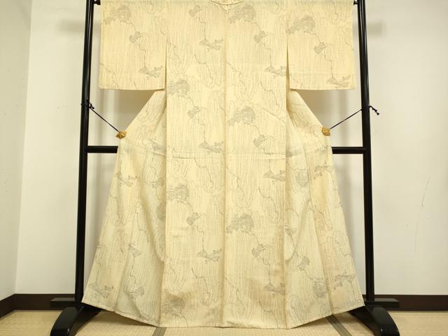 平和屋着物▽上質な小紋 単衣 手描き 枝花文 正絹 逸品 DAAP7453du
