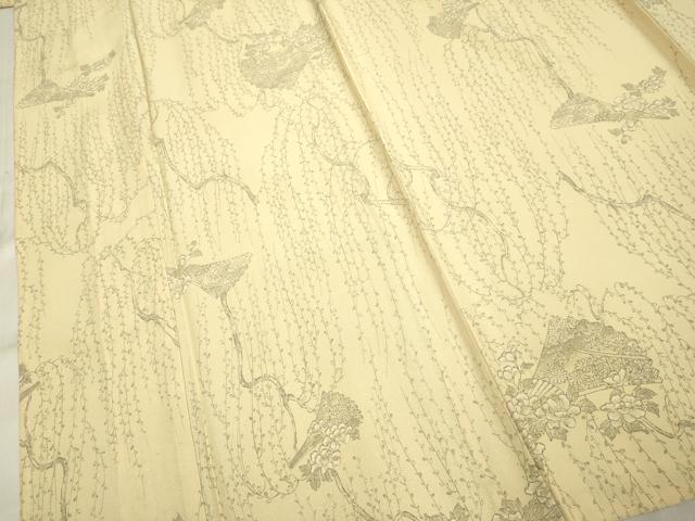 平和屋着物▽上質な小紋 単衣 手描き 枝花文 正絹 逸品 DAAP7453du