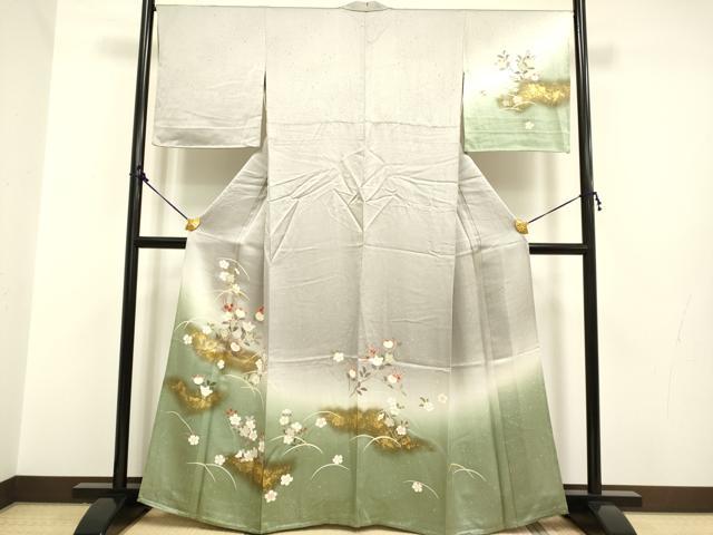 平和屋着物▽訪問着 単衣 草花文 暈し染め 金彩 正絹 逸品 DAAP7454du