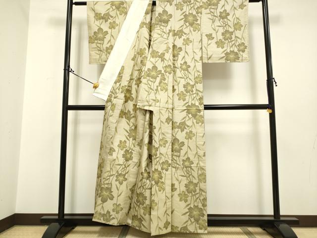 平和屋着物▽上質な紬 単衣 草花文 正絹 逸品 DAAP7460du