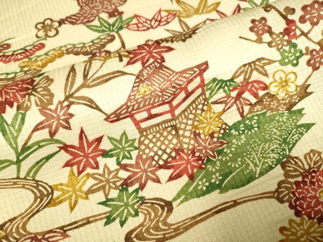 平和屋着物▽上質な小紋 単衣 型染 流水風景花鳥文 正絹 逸品 DAAP7476du