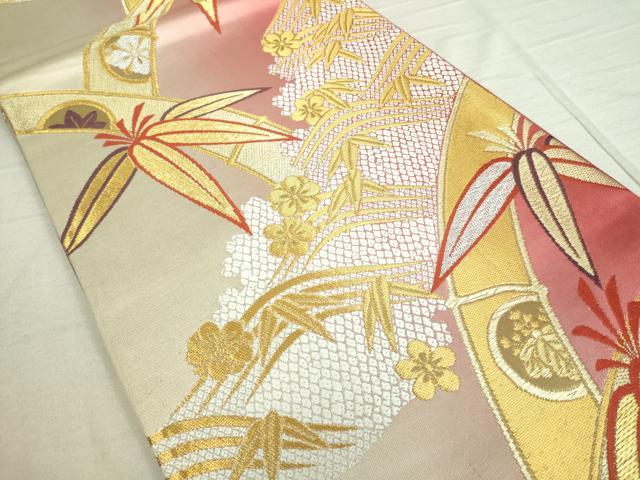 平和屋着物■全通柄袋帯 笹竹花文 金糸 正絹 逸品 DAAP8541sf