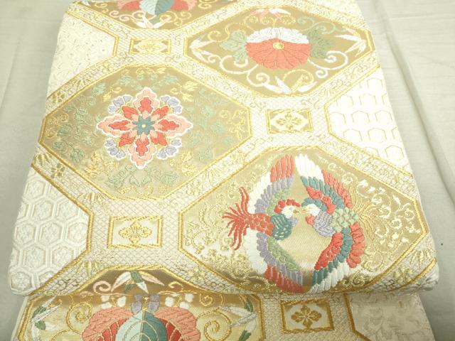 平和屋着物■六通柄袋帯 唐織 蜀江向かい鳥花文 金糸 正絹 逸品 DAAP8578sf