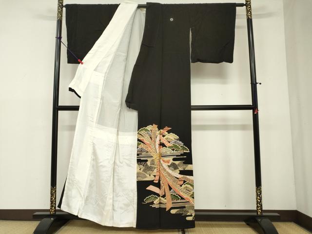 平和屋着物■豪華黒留袖 万寿染 駒刺繍 束ね熨斗扇面松文 金彩 やまと誂製 正絹 逸品 DAAP9468ma