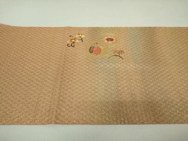 平和屋着物●ひなや工房 くむ・あむ・おる 伊豆蔵明彦 太鼓柄袋帯 刺繍 宝尽くし花文 金糸 正絹 逸品 DAAQ2846ps