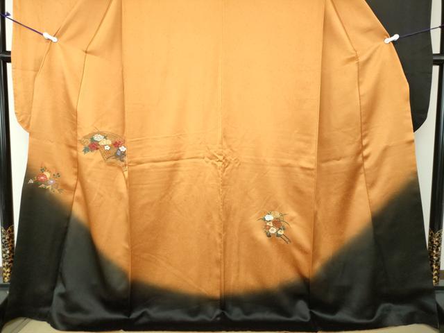 平和屋着物●中国三大刺繍 スワトウ刺繍 汕頭刺繍 総刺繍 振袖 地紙花車文 暈し染め 金糸 正絹 逸品 DAAQ2863ps