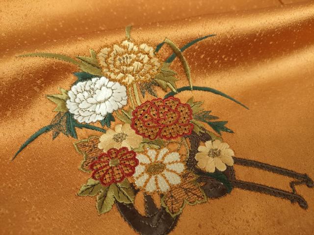 平和屋着物●中国三大刺繍 スワトウ刺繍 汕頭刺繍 総刺繍 振袖 地紙花車文 暈し染め 金糸 正絹 逸品 DAAQ2863ps