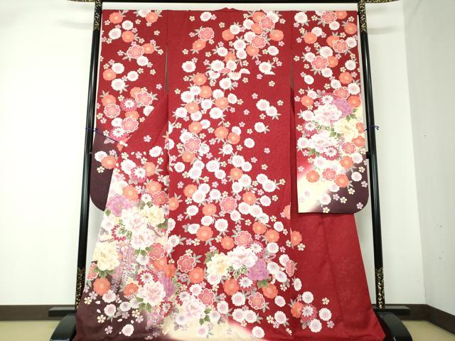 平和屋着物●豪華振袖 駒刺繍 束ね熨斗花文 暈し染め 金彩 金通し地 正絹 逸品 DAAQ2867ps