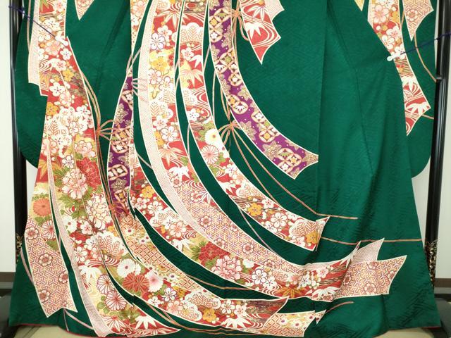 平和屋着物●豪華振袖 駒刺繍 束ね熨斗吉祥花文 金彩 正絹 逸品 DAAQ2910ps