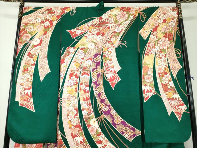平和屋着物●豪華振袖 駒刺繍 束ね熨斗吉祥花文 金彩 正絹 逸品 DAAQ2910ps