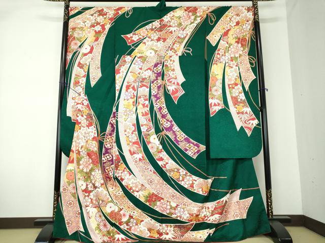 平和屋着物●豪華振袖 駒刺繍 束ね熨斗吉祥花文 金彩 正絹 逸品 DAAQ2910ps