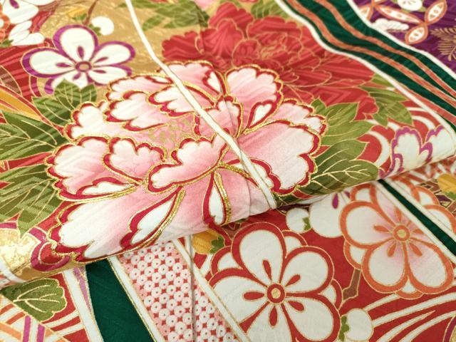 平和屋着物●豪華振袖 駒刺繍 束ね熨斗吉祥花文 金彩 正絹 逸品 DAAQ2910ps